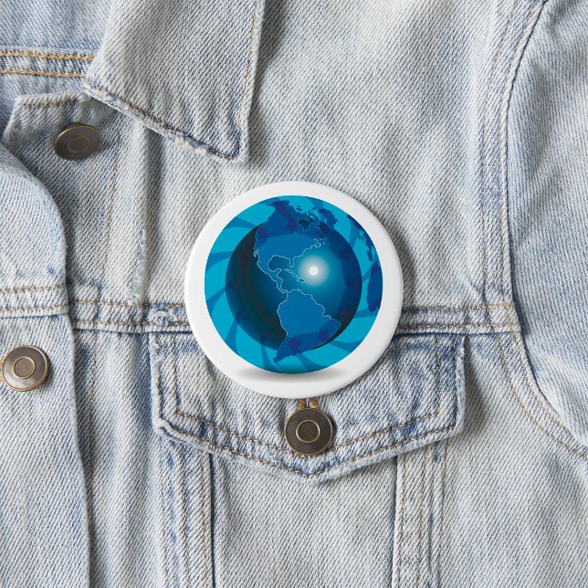 Moderner blauer Globus Weltkarte Button (Von Creator hochgeladen)