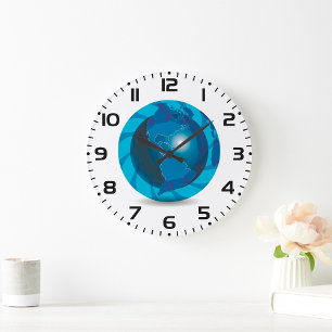 Moderner blauer Globus Weltkarte Große Wanduhr