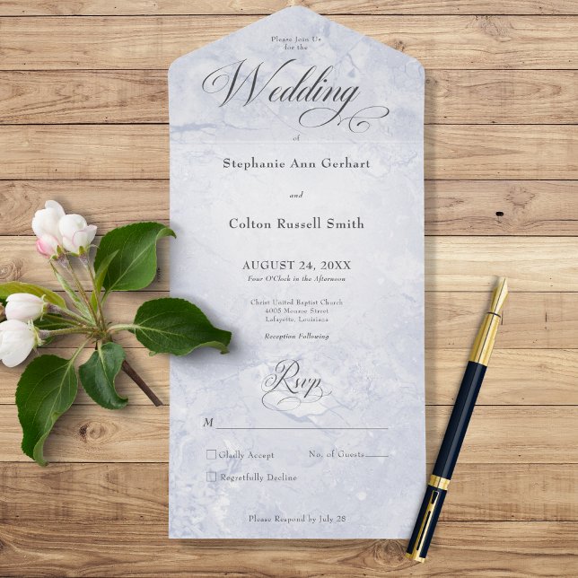 Moderner blauer Marmor Minimal Kein Abendessen All In One Einladung (Von Creator hochgeladen)