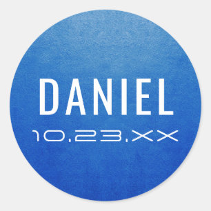 Moderner Blauer Name Datum Mitzvah Geburtstag Gefa Runder Aufkleber