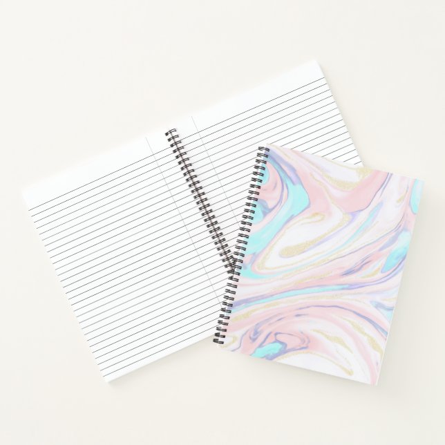 Moderner blauer Rosa-Glitzer aus Marmor Notizbuch (Innenseite)