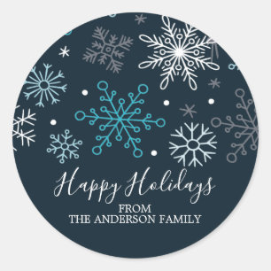 Moderner blauer Schneeflocke-Aufkleber Runder Aufkleber