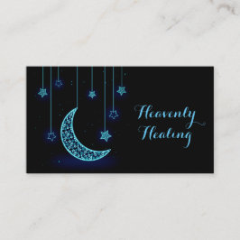 Moderner blauer sichelförmiger Mond und Sterne Visitenkarte