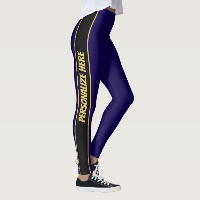 Moderner Blauer und Gold - benutzerdefinierter Tex Leggings (Rechts)