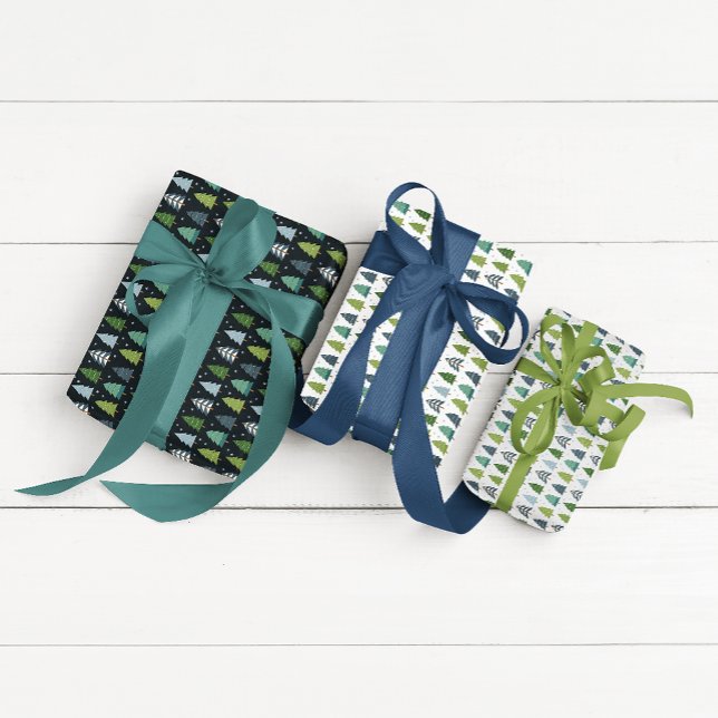 Moderner Blauer und grüner Weihnachtsbaum Geschenkpapier Set (Bright, modern, colorful, and fun! So many options and possibilities!)