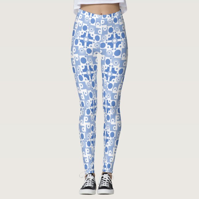 Moderner blauer und weißer Schaltkreis Leggings (Vorderseite)