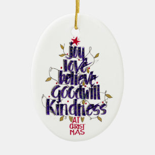 Moderner Blauer Weihnachtsbaum mit Handschrift Keramik Ornament