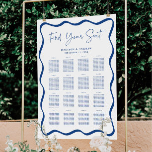 Moderner blauer welliger Rahmen 16-Tisch-Sitzplan Poster