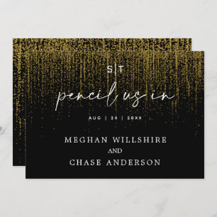 Moderner Bleistift in Edgy-Gold-Glitzer Einladung