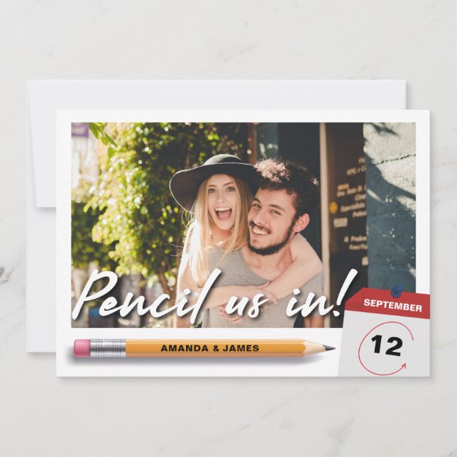 Moderner Bleistift in Foto Save the Date (Vorderseite)