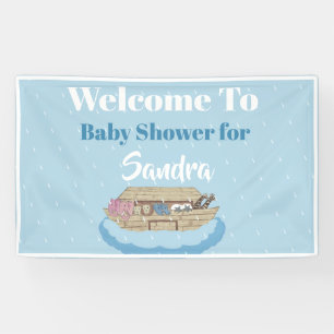 Moderner Blue Baby Shower Boy Noah's Ark Elephant Banner