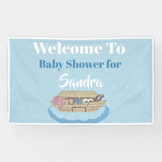 Moderner Blue Baby Shower Boy Noah's Ark Elephant Banner (Horizontal)