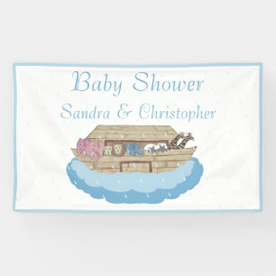 Moderner Blue Baby Shower Boy Noah's Ark Elephant Banner