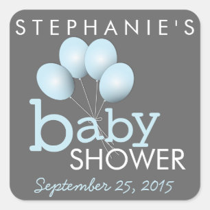 Moderner Blue Balloon Baby Showaufkleber Quadratischer Aufkleber