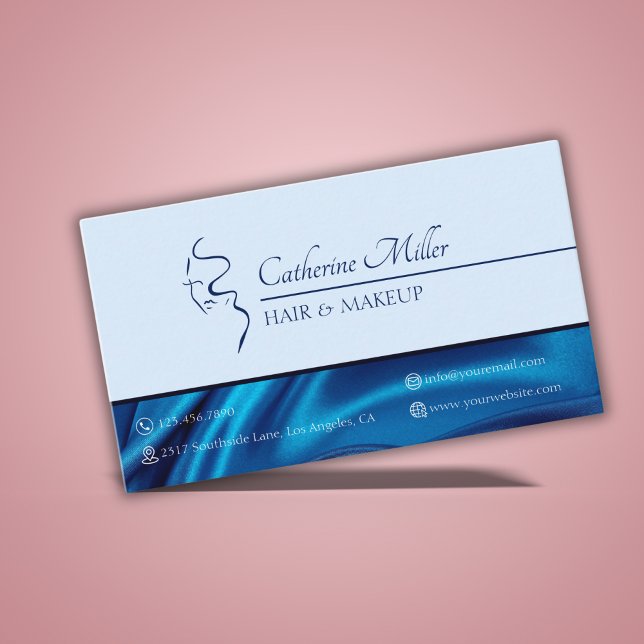 Moderner Blue Beauty Salon Haar Makeup Artist Visitenkarte (Modern Blue Beauty Salon Hair Makeup Artist Business Card)