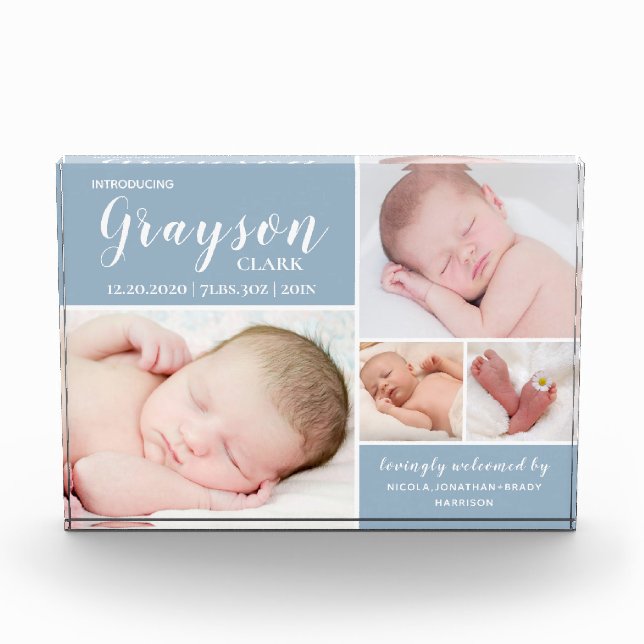 Moderner Blue Foto Collage Baby Boy Foto Block (Vorderseite)