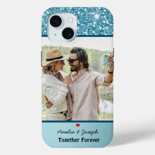 Moderner Blue Glitzer Custom Liebe Couple Foto Case-Mate iPhone Hülle