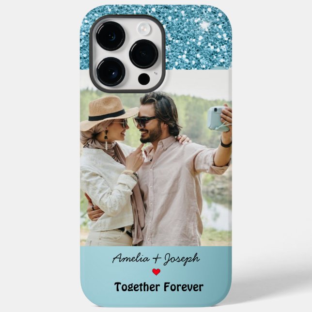 Moderner Blue Glitzer Custom Liebe Couple Foto Case-Mate iPhone Hülle (Rückseite)