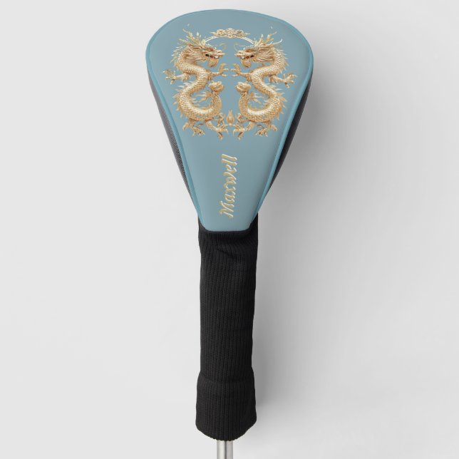 Moderner Blue Gold zweiköpfiger Drache Golf Headcover (Vorderseite)