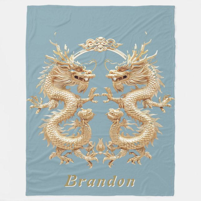 Moderner Blue Initial zweiköpfiger Drache Fleecedecke (Vorderseite)