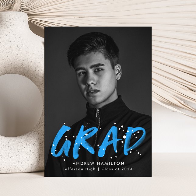 Moderner Blue Paint Spritzer Foto Abschluss Ankündigung (Von Creator hochgeladen)