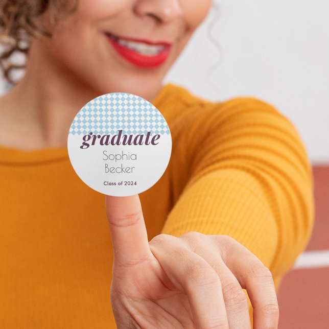 Moderner Blue Pattern Abschluss Runder Aufkleber (Von Creator hochgeladen)