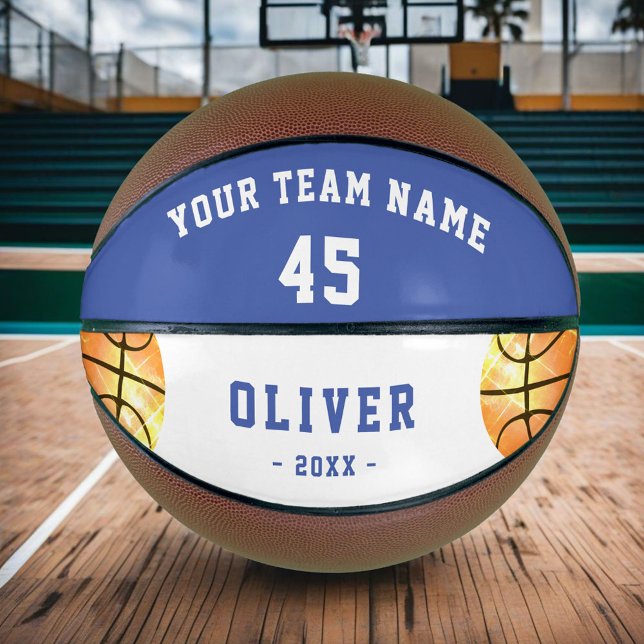 Moderner Blue Player Kids Personalisiert Basketball (Von Creator hochgeladen)