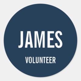 Moderner Blue Volunteer Name Classic Round Sticker