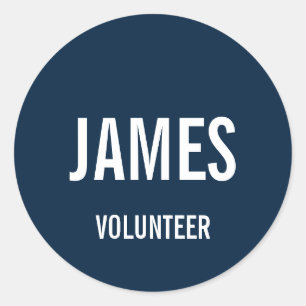 Moderner Blue Volunteer Name Classic Round Sticker