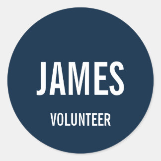Moderner Blue Volunteer Name Classic Round Sticker