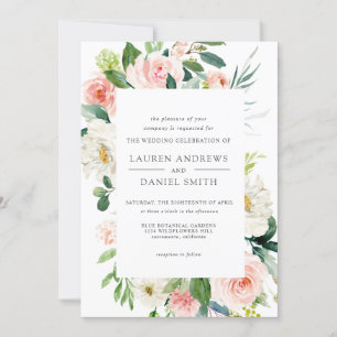 Moderner Blues Alle in einem Chic Floral Wedding Einladung