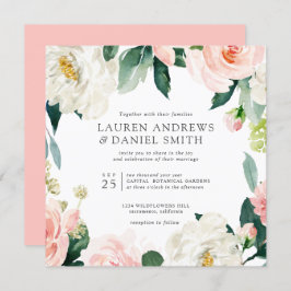 Moderner Blues | Chic Botanical Garland Hochzeit Einladung