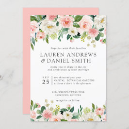 Moderner Blues | Chic Botanical Garland Hochzeit Einladung