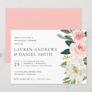 Moderner Blues   Chic Floral Pink Probe Dinner Einladung