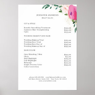 Moderner Blumen Preisliste Poster