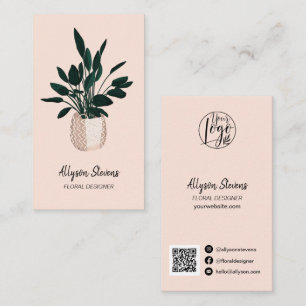 Moderner Blumendesigner Pflanze rosa Logo qr Visitenkarte