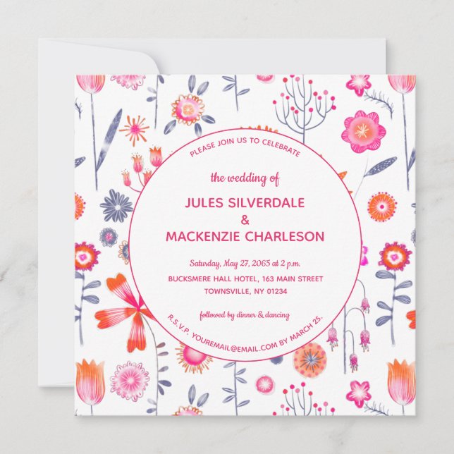 Moderner Blumengarten Boho Pink Einladung zur Hoch (Vorderseite)