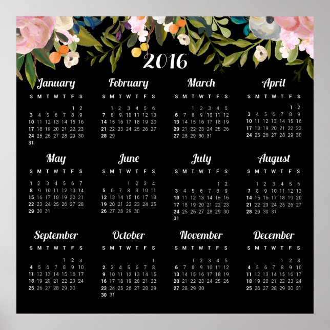 Moderner Blumenkalender 2016 Poster (Vorne)