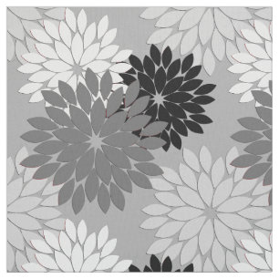 Moderner BlumenKimono-Druck, Grau, Schwarzweiss Stoff