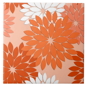 Moderner BlumenKimono-Druck, korallenrote Orange Fliese