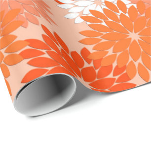 Moderner BlumenKimono-Druck, korallenrote Orange Geschenkpapier