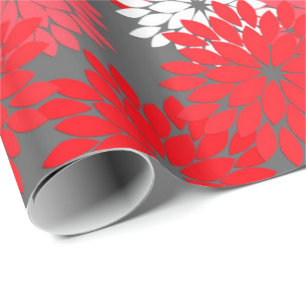 Moderner BlumenKimono-Druck, korallenrotes Rotes Geschenkpapier