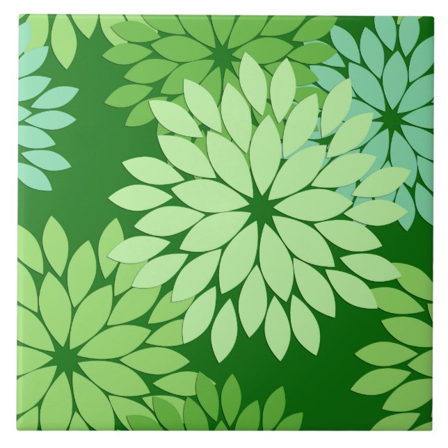 Moderner Blumenkimono-Druck, Limones Grün Fliese (Vorderseite)