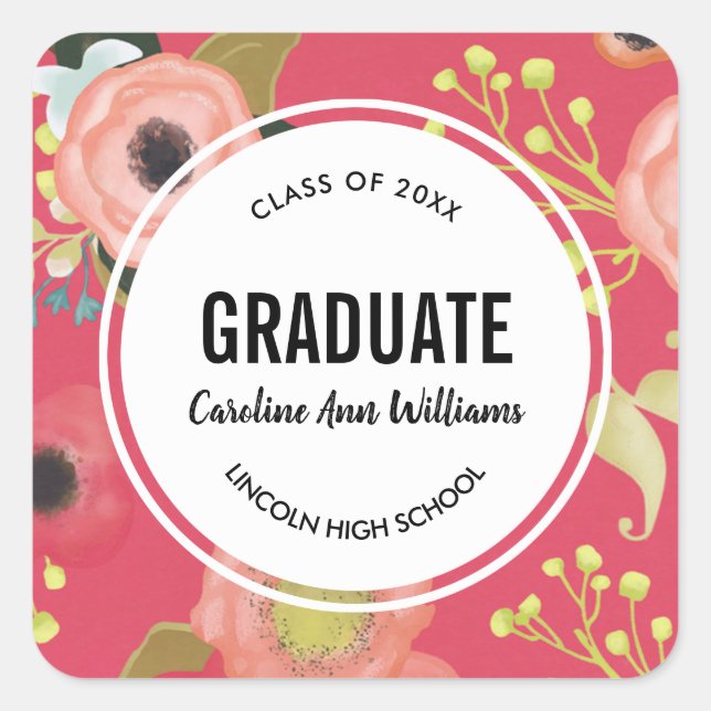 Moderner Blumenmuster-Abschluss Quadratischer Aufkleber (Vorderseite)