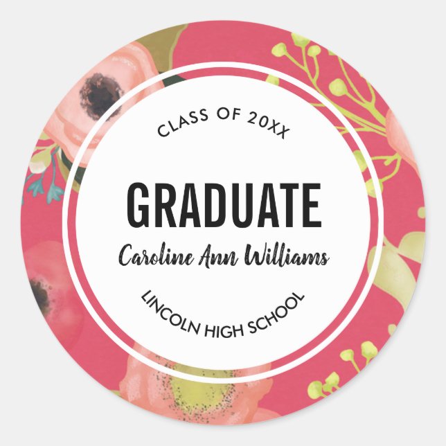 Moderner Blumenmuster-Abschluss Runder Aufkleber (Vorderseite)