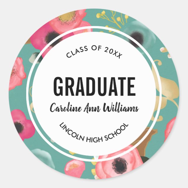 Moderner Blumenmuster-Abschluss Runder Aufkleber (Vorderseite)