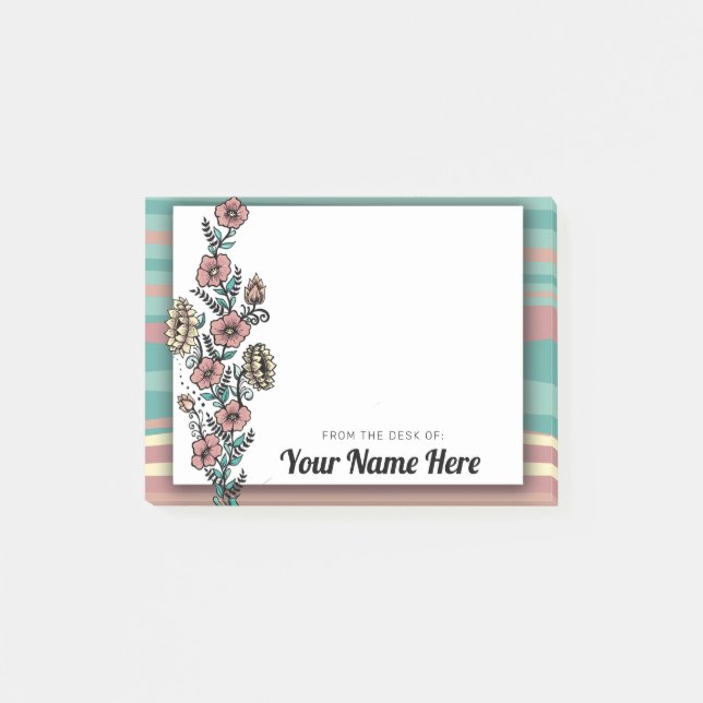 Moderner Blumenmuster-Designer aus der Mitte des J Post-it Klebezettel (Vorderseite)