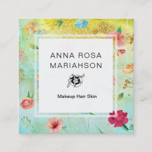 *~* moderner Blumenmuster-GoldGlitzer Quadratische Visitenkarte