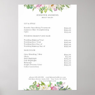 Moderner Blumenpreisliste Poster