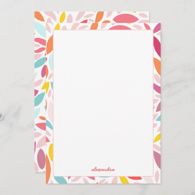 Moderner Blumenrosa Individuelle Name Multicolor P Dankeskarte (Vorne/Hinten)